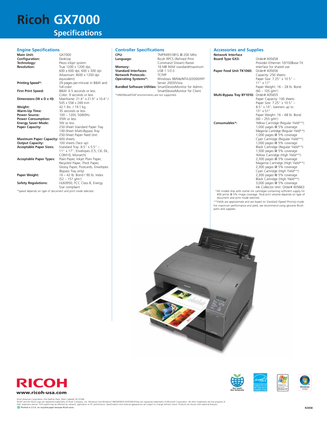 Ricoh manual Ricoh GX7000, Specifications 