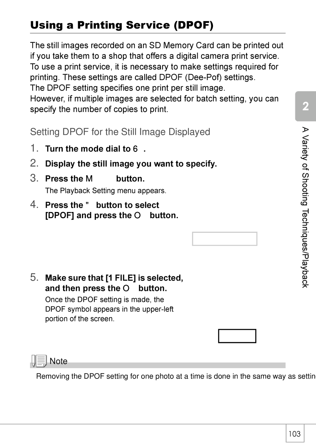 Ricoh GX8 manual Using a Printing Service Dpof, Setting Dpof for the Still Image Displayed 