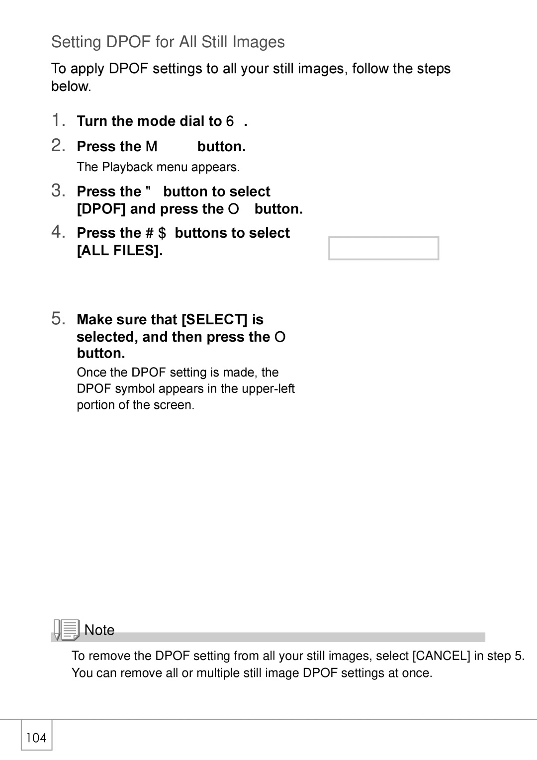 Ricoh GX8 manual Setting Dpof for All Still Images, Turn the mode dial to Press the M button 