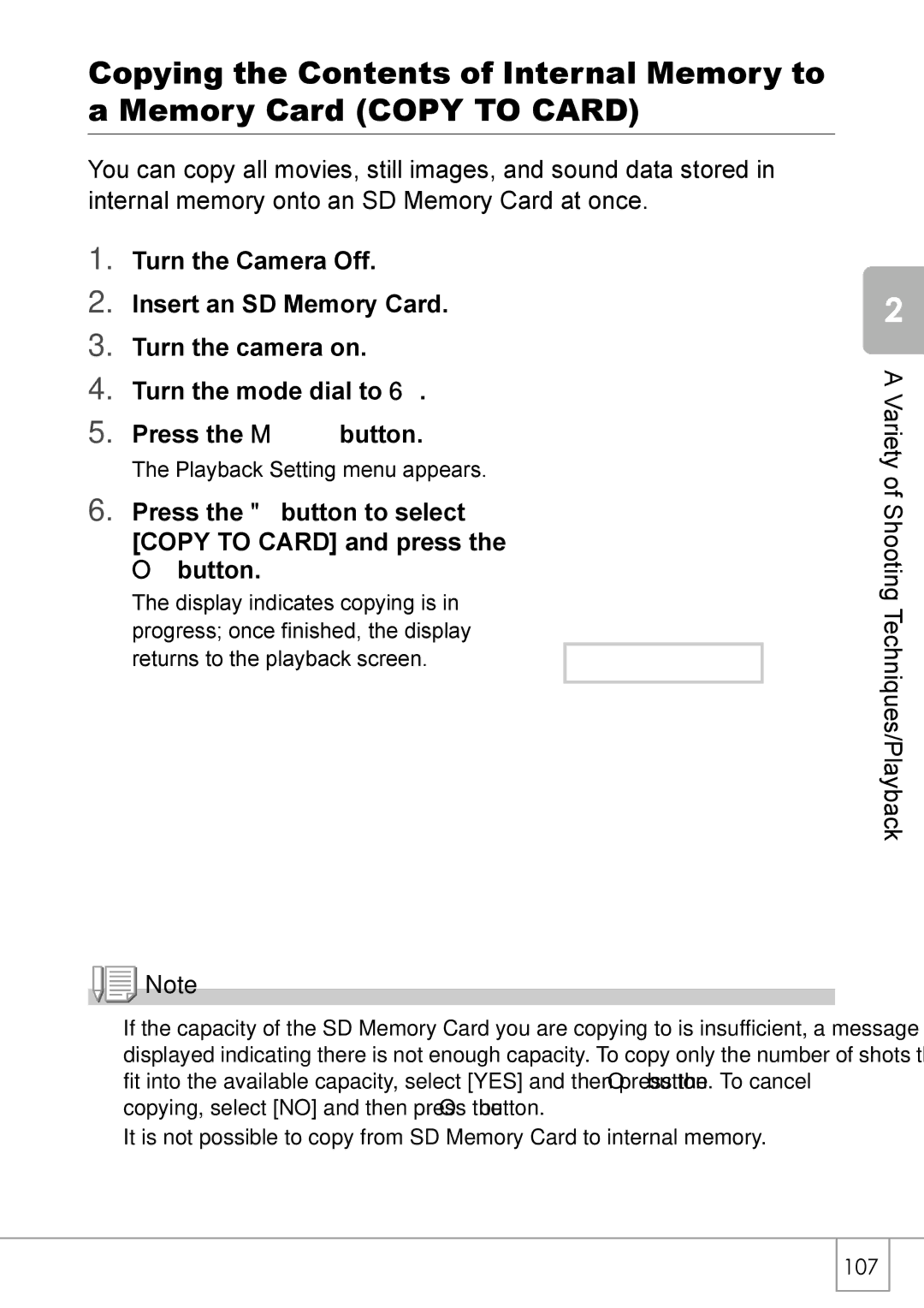 Ricoh GX8 manual Press the button to select Copy to Card and press Button 