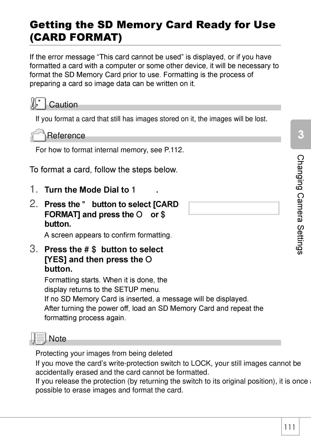 Ricoh GX8 manual Getting the SD Memory Card Ready for Use, Card Format, Protecting your images from being deleted 