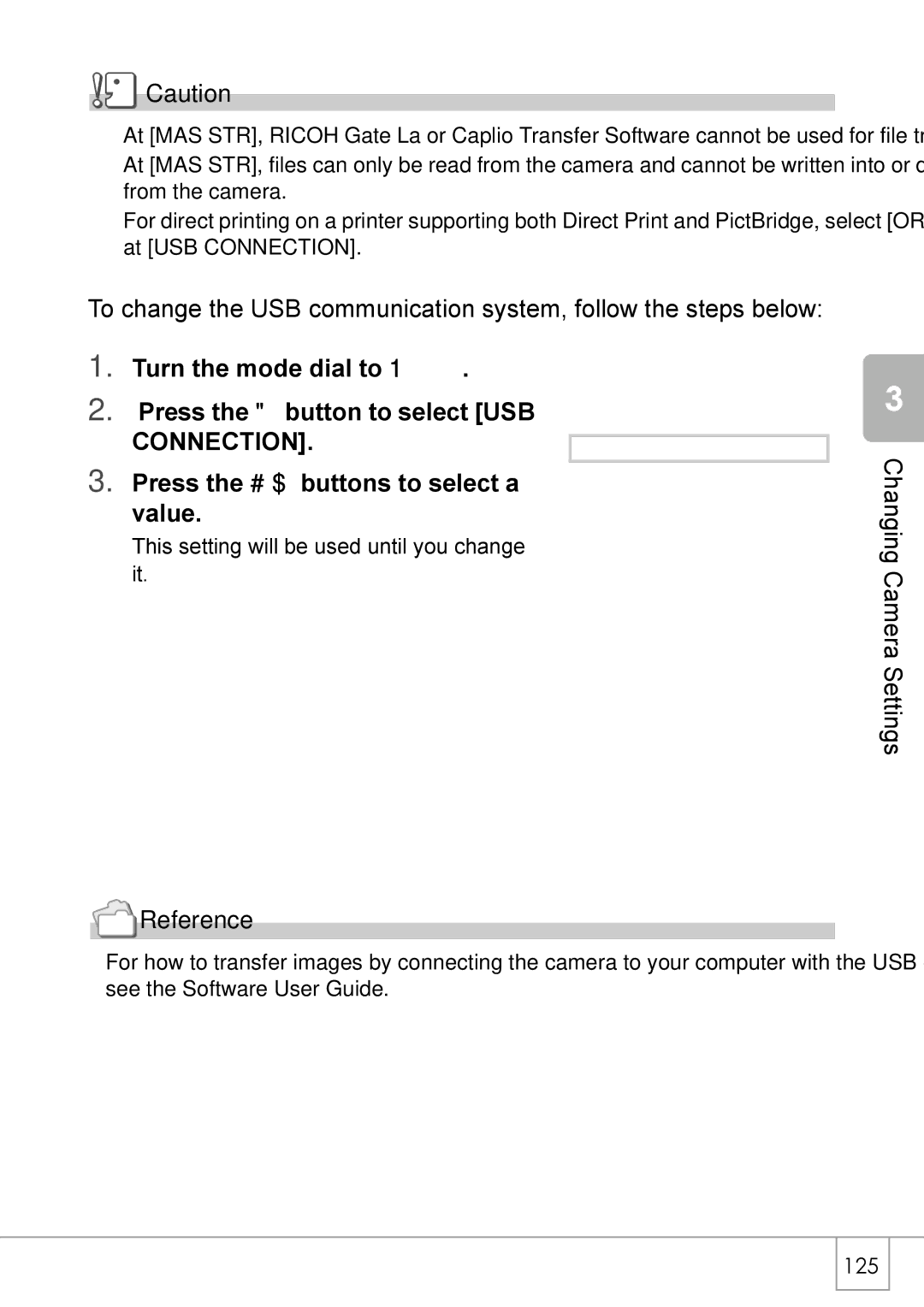 Ricoh GX8 manual Turn the mode dial to Press the button to select USB, Connection 