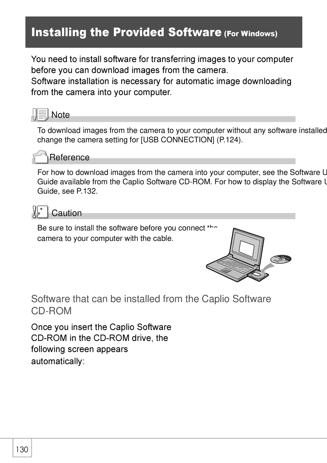 Ricoh GX8 manual Installing the Provided Software For Windows, Software that can be installed from the Caplio Software 