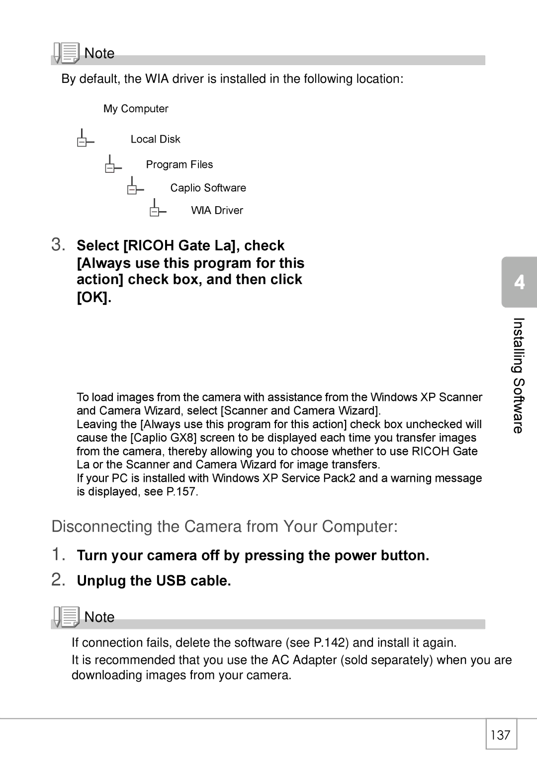 Ricoh GX8 manual Disconnecting the Camera from Your Computer 