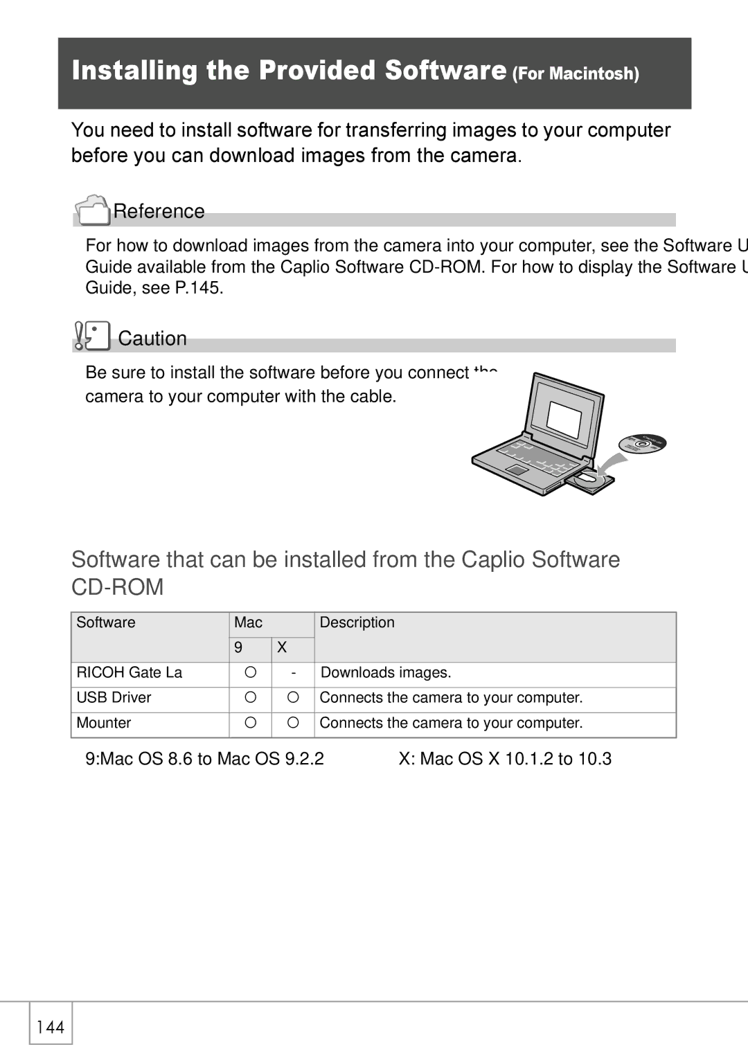 Ricoh GX8 manual Installing the Provided Software For Macintosh 