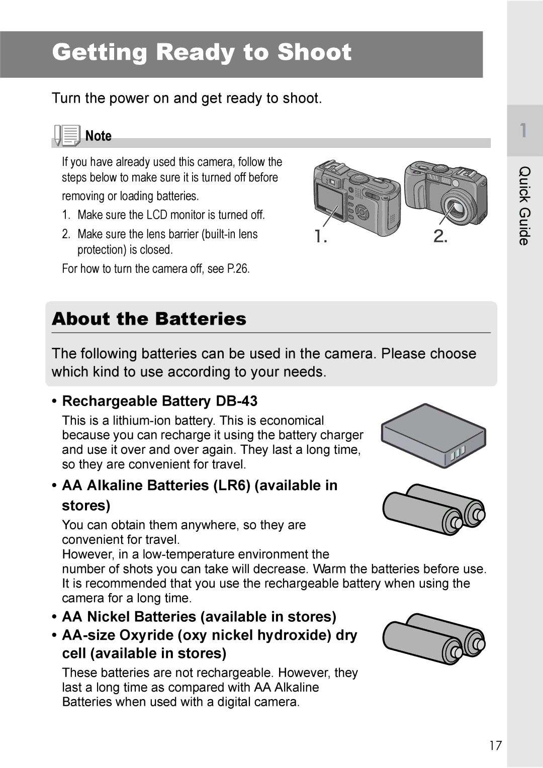 Ricoh GX8 manual Getting Ready to Shoot, About the Batteries, Rechargeable Battery DB-43 