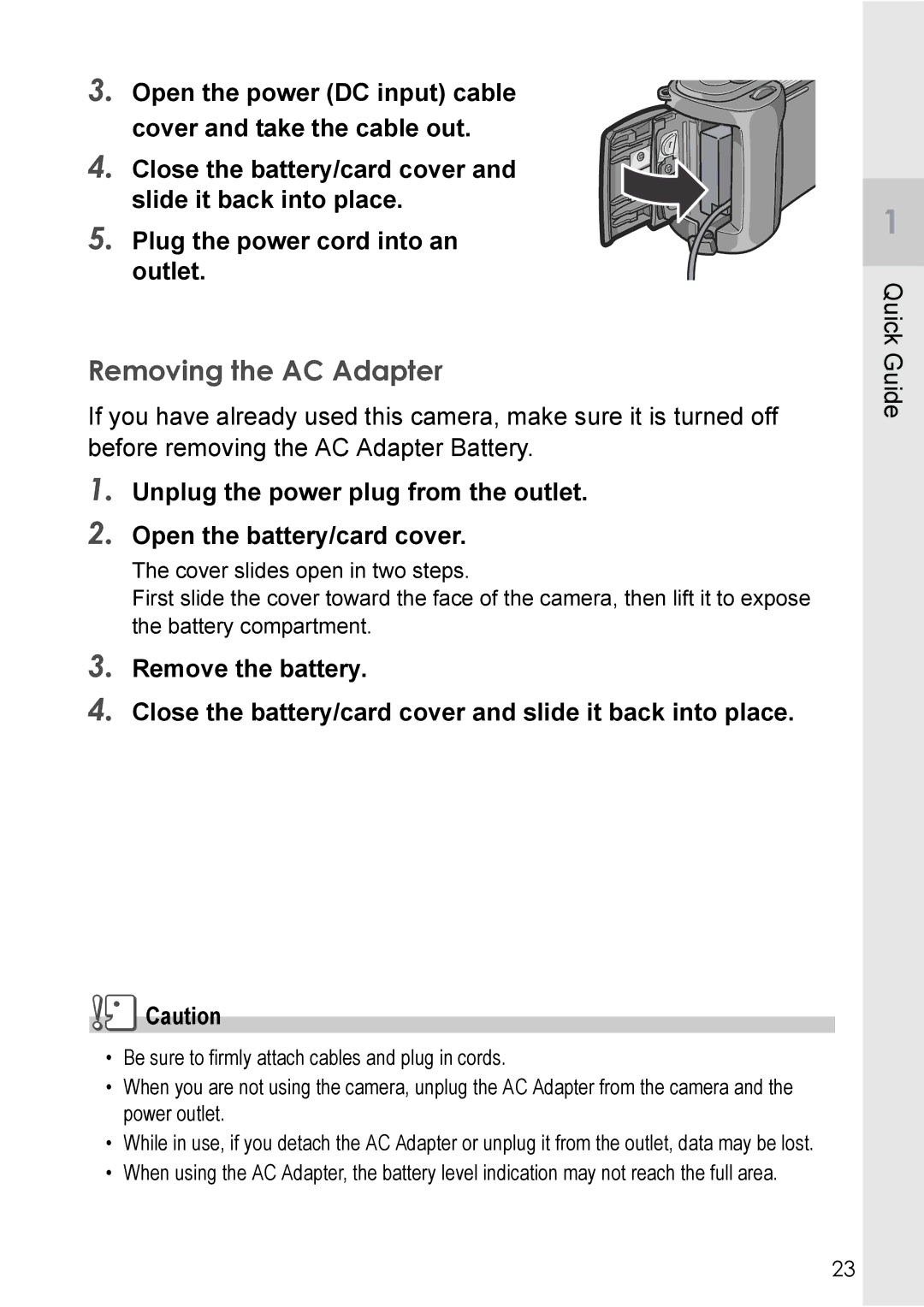 Ricoh GX8 manual Removing the AC Adapter 