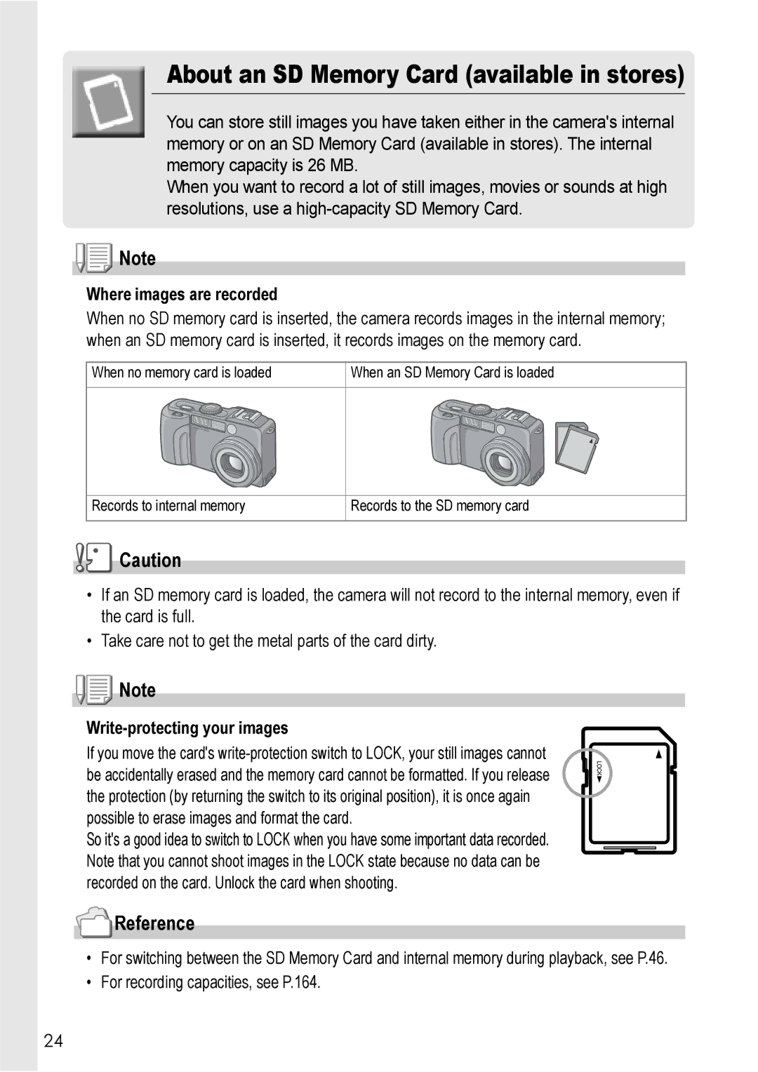 Ricoh GX8 manual About an SD Memory Card available in stores, Where images are recorded, Write-protecting your images 