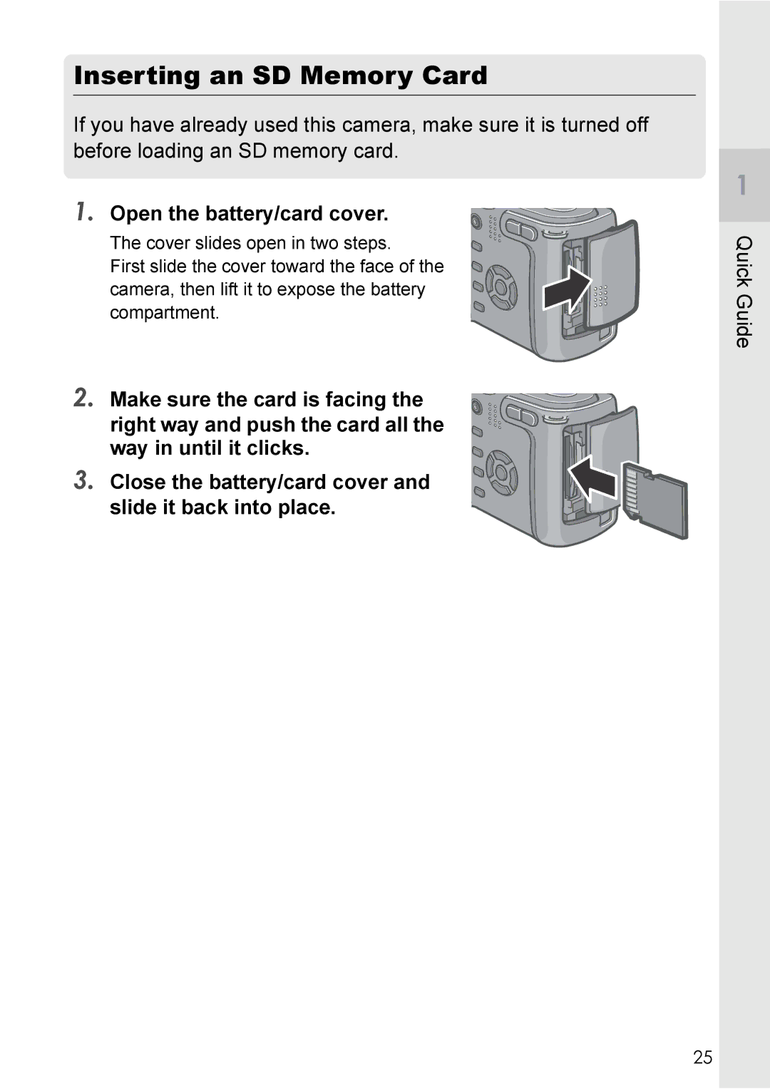 Ricoh GX8 manual Inserting an SD Memory Card 