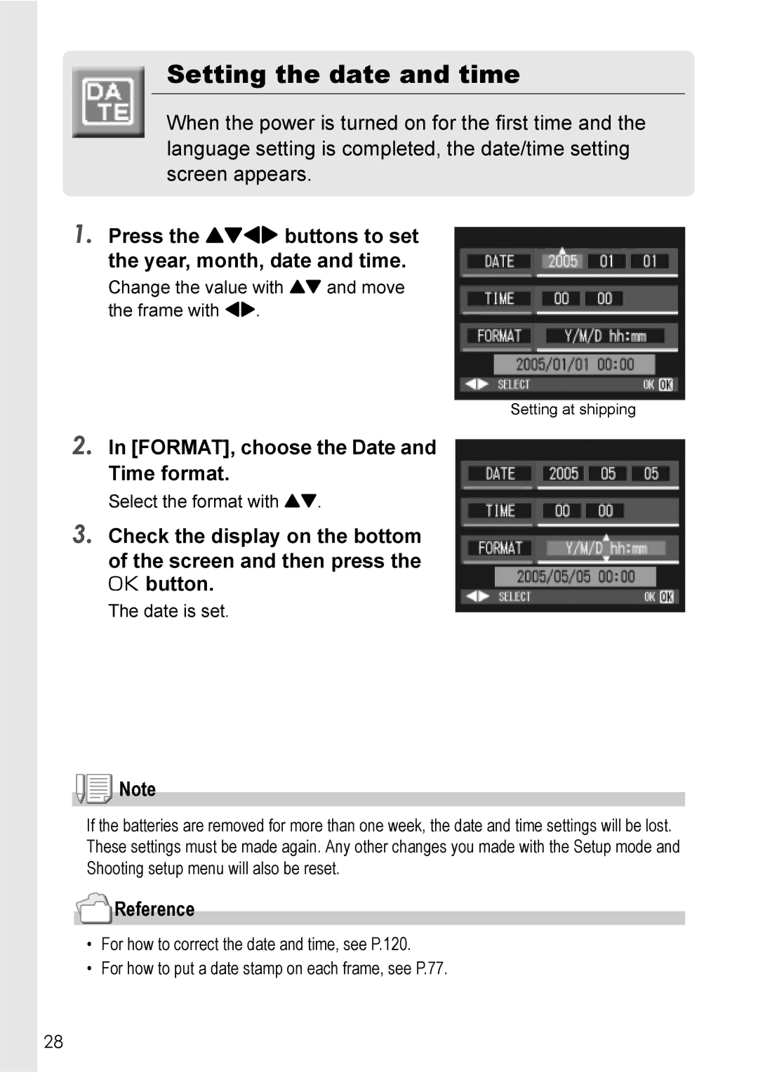 Ricoh GX8 manual Setting the date and time, Press the !#$ buttons to set the year, month, date and time 