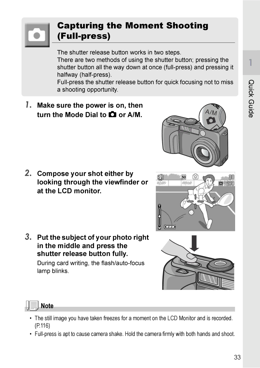 Ricoh GX8 manual Capturing the Moment Shooting Full-press 