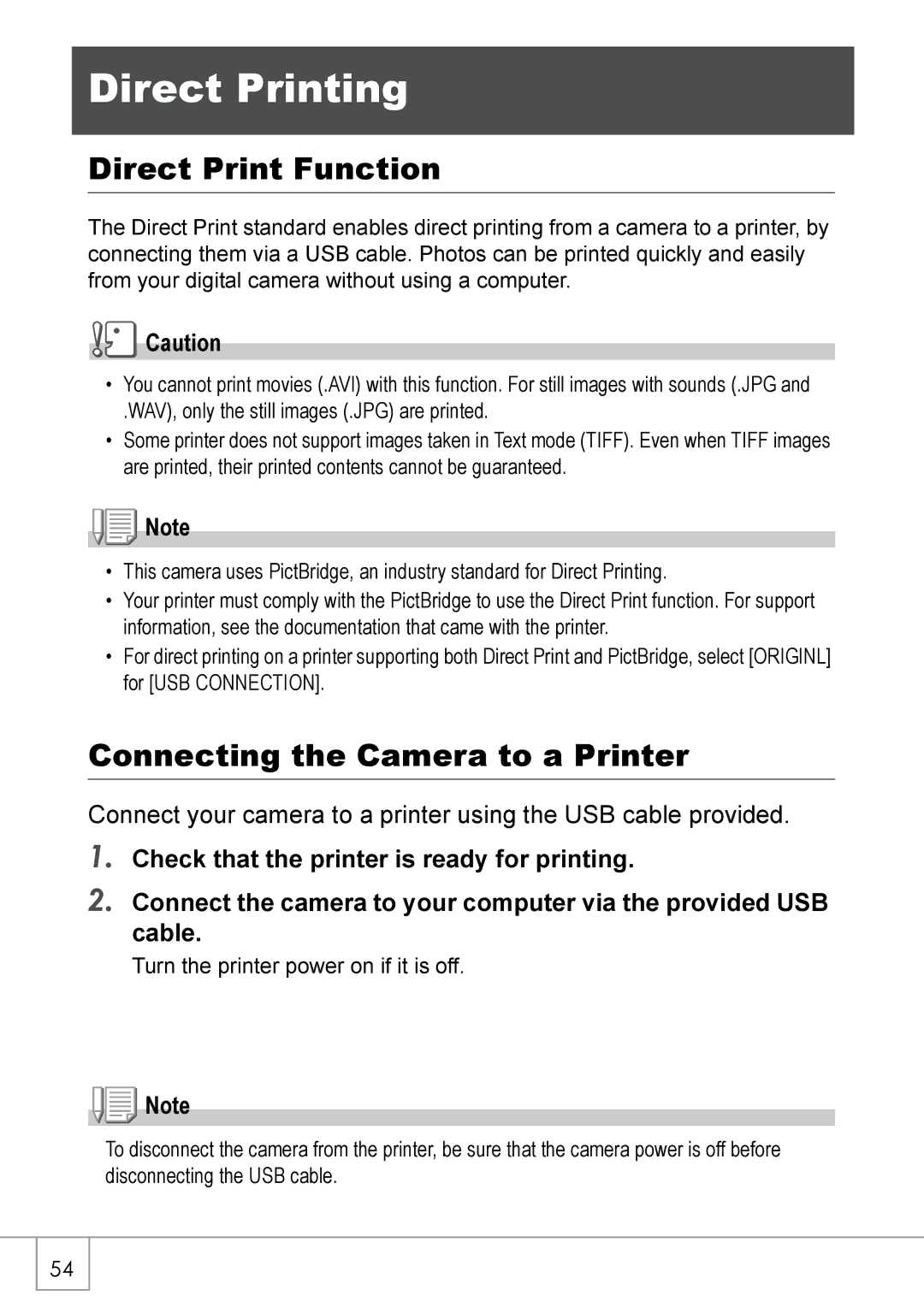 Ricoh GX8 manual Direct Printing, Direct Print Function, Connecting the Camera to a Printer 