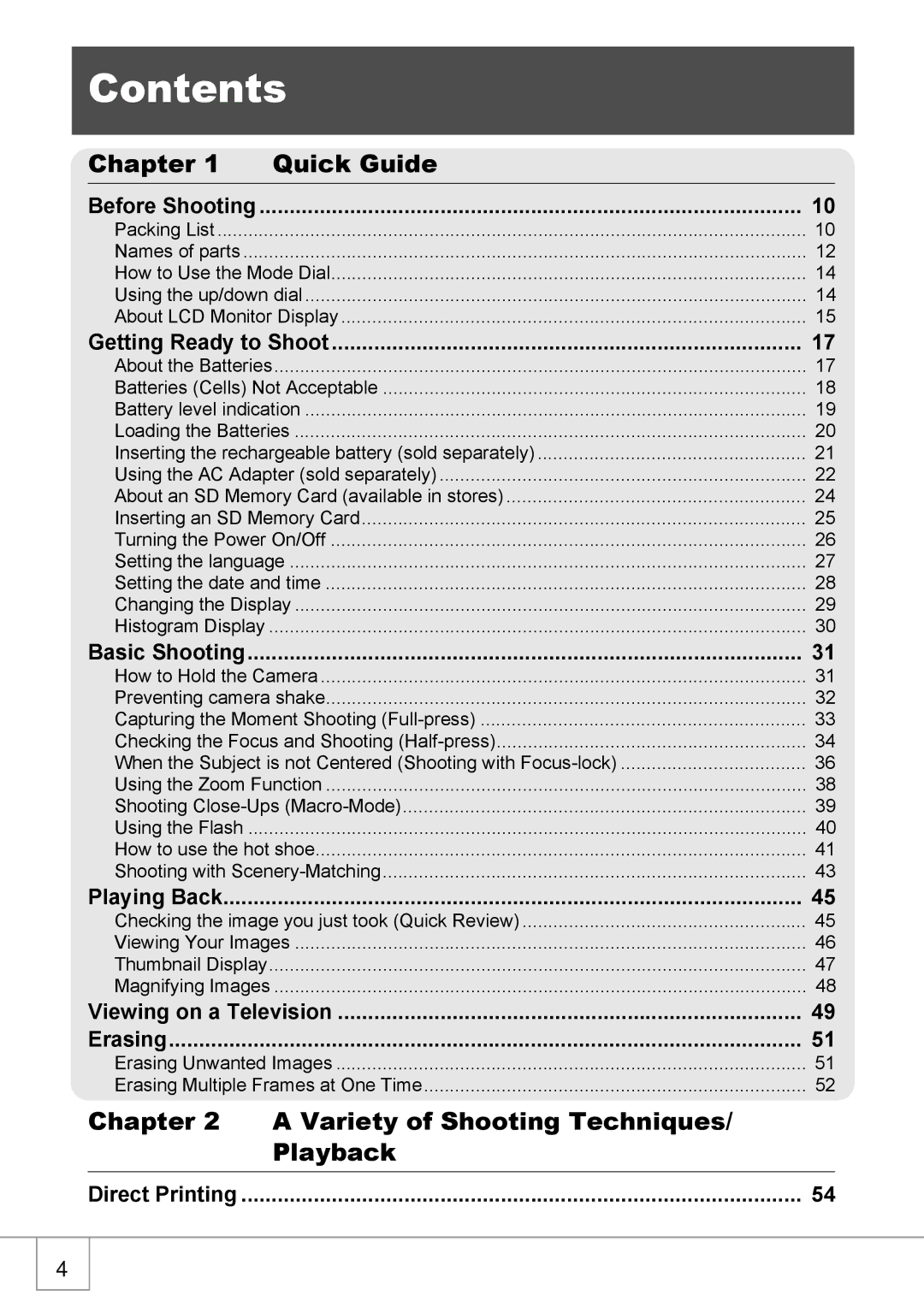 Ricoh GX8 manual Contents 