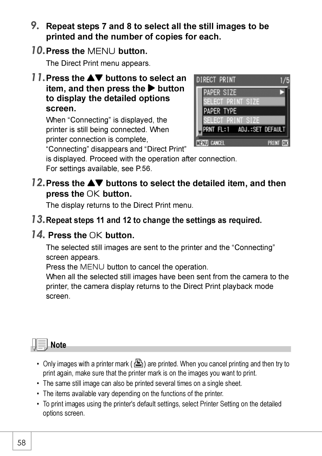 Ricoh GX8 manual Direct Print menu appears 