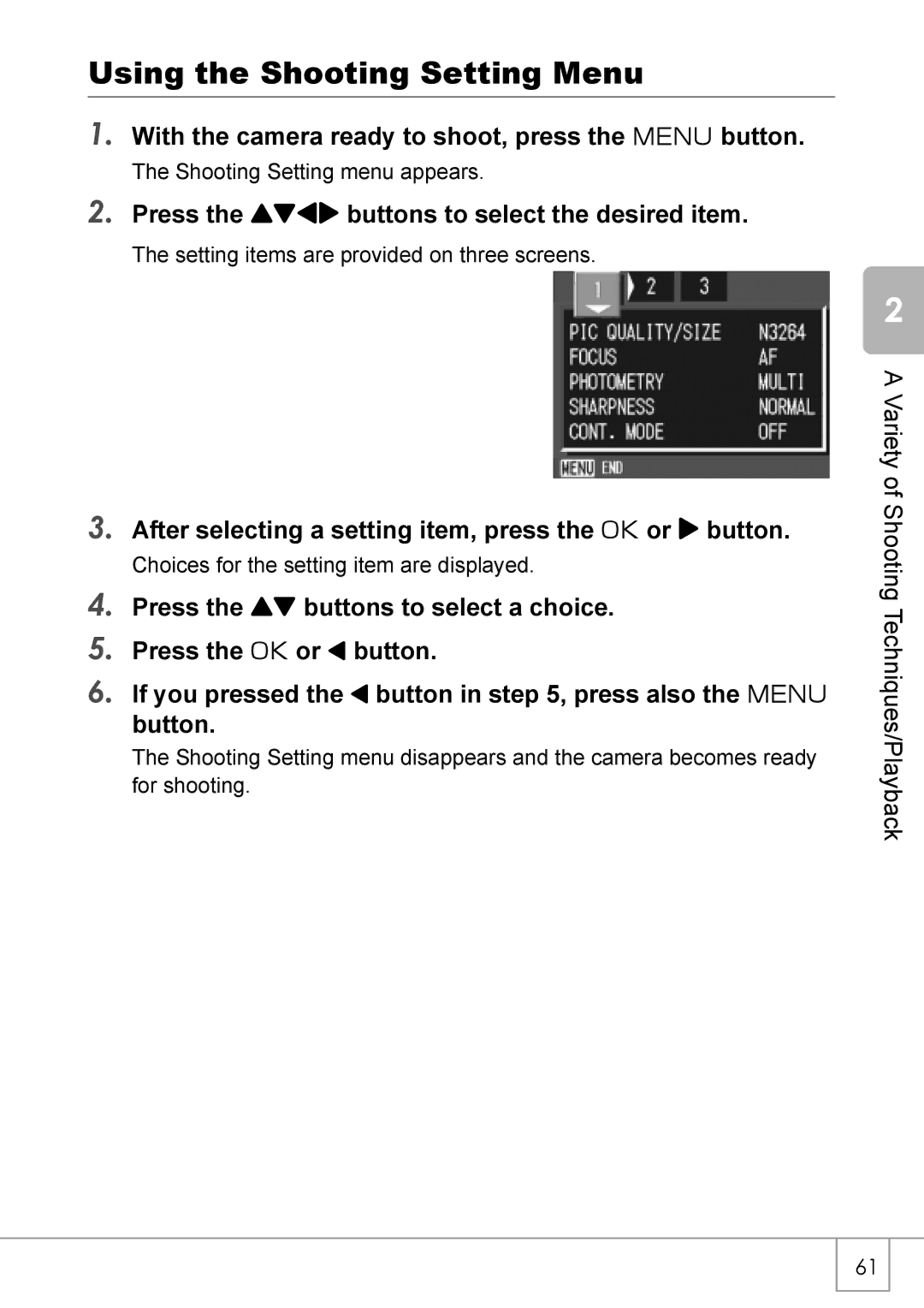 Ricoh GX8 manual Using the Shooting Setting Menu, With the camera ready to shoot, press the M button 