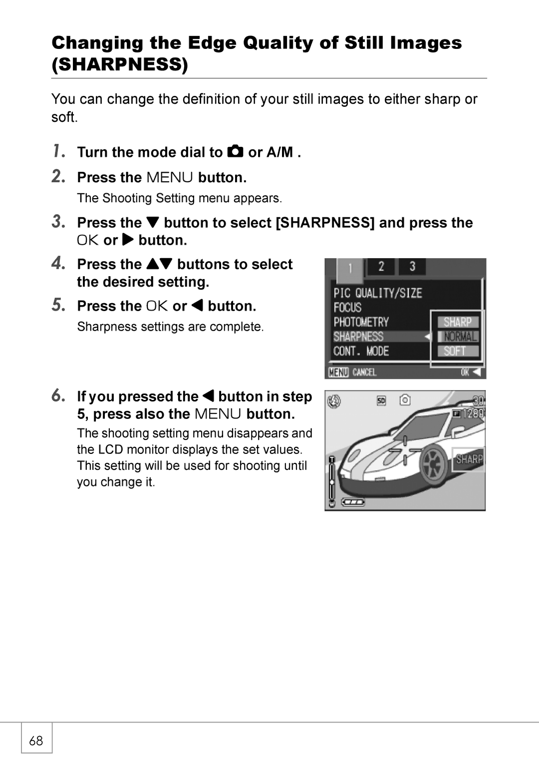 Ricoh GX8 manual Changing the Edge Quality of Still Images, Sharpness 