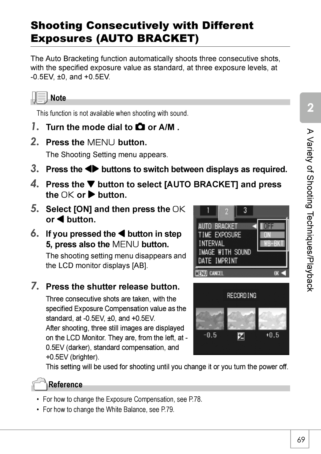 Ricoh GX8 manual Shooting Consecutively with Different Exposures Auto Bracket 