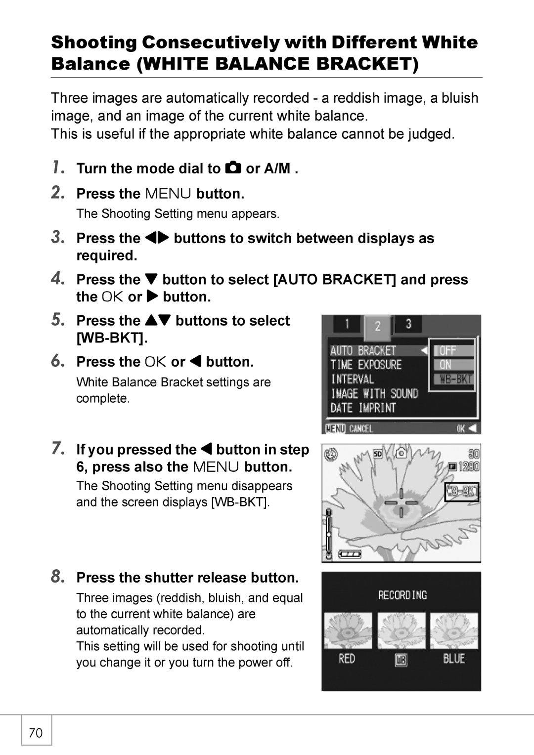 Ricoh GX8 manual White Balance Bracket settings are complete 