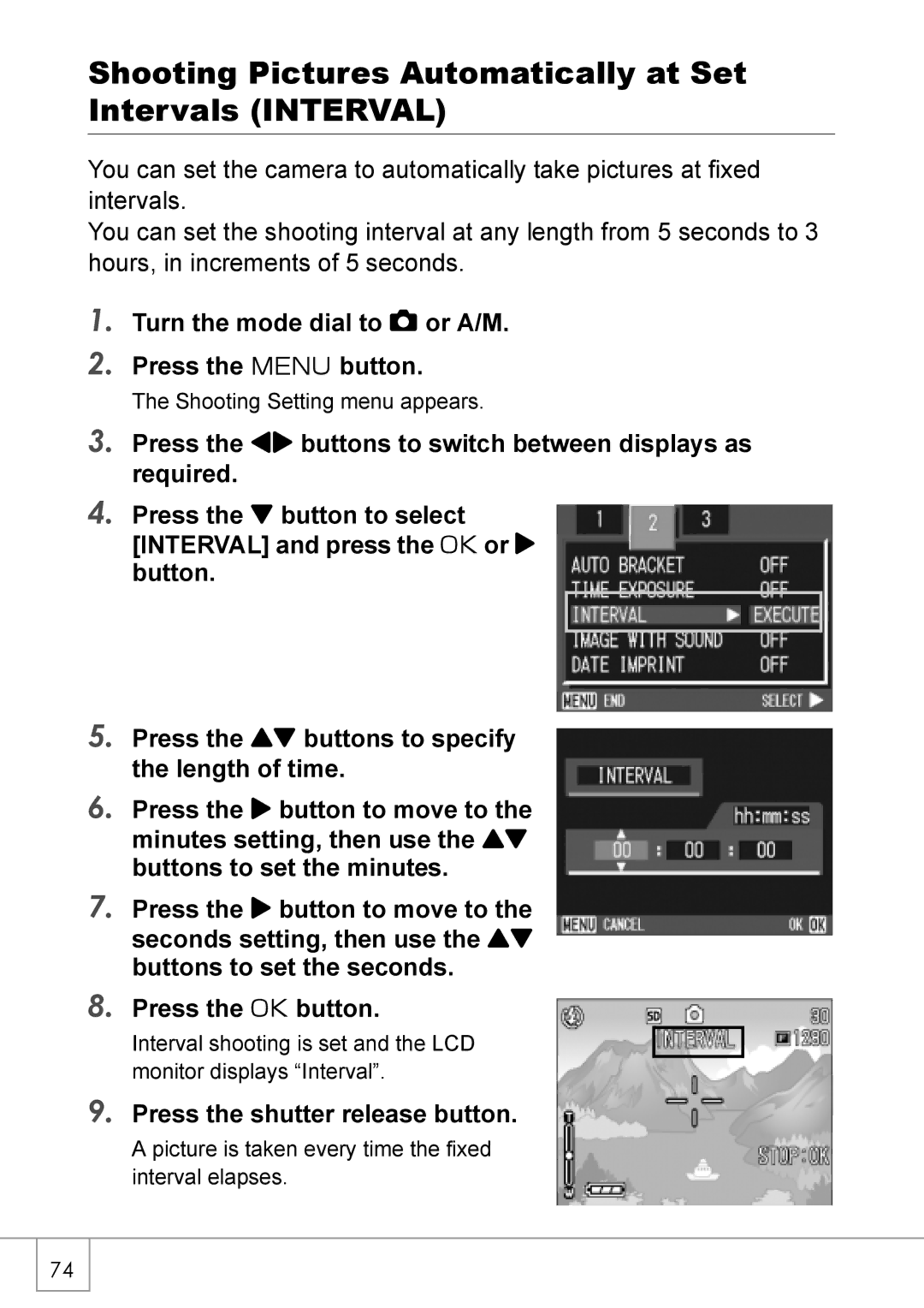 Ricoh GX8 Shooting Pictures Automatically at Set Intervals Interval, Turn the mode dial to 5 or A/M Press the M button 