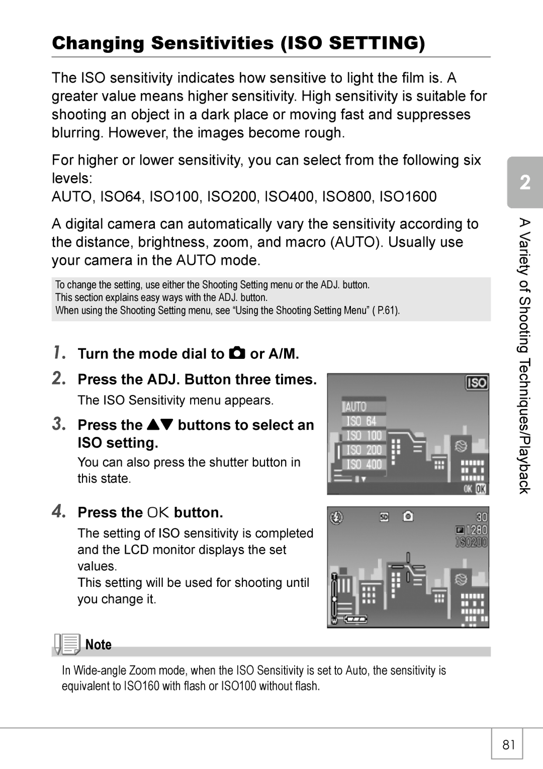 Ricoh GX8 manual Changing Sensitivities ISO Setting, Press the ! buttons to select an ISO setting 