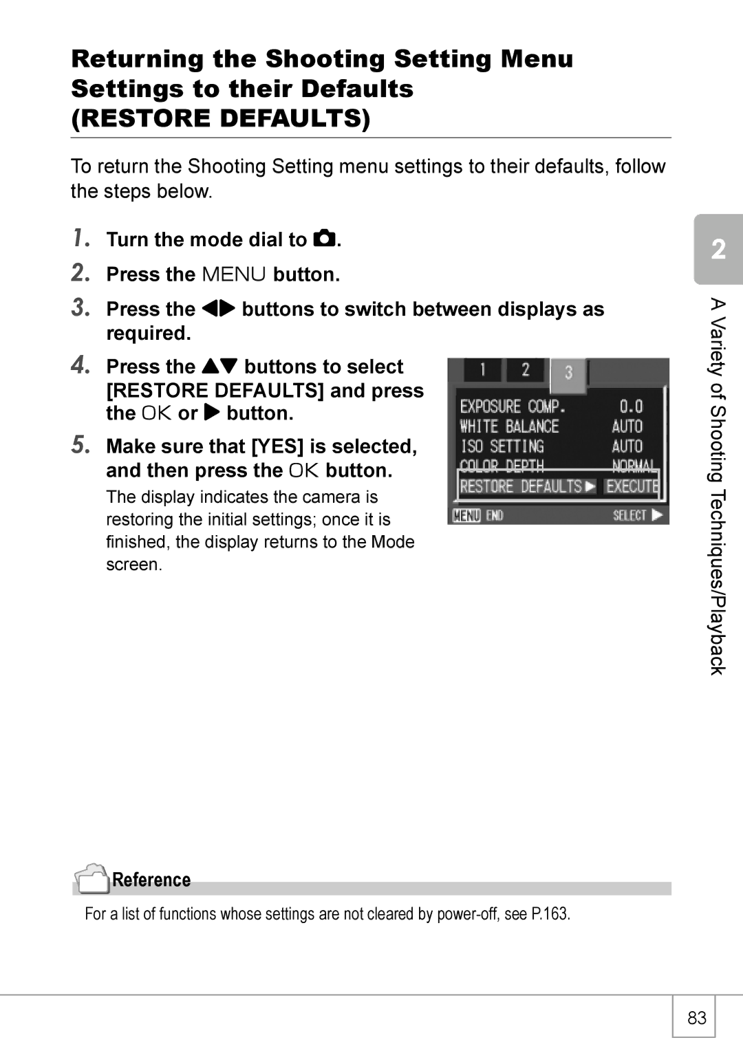 Ricoh GX8 manual Restore Defaults, Reference 