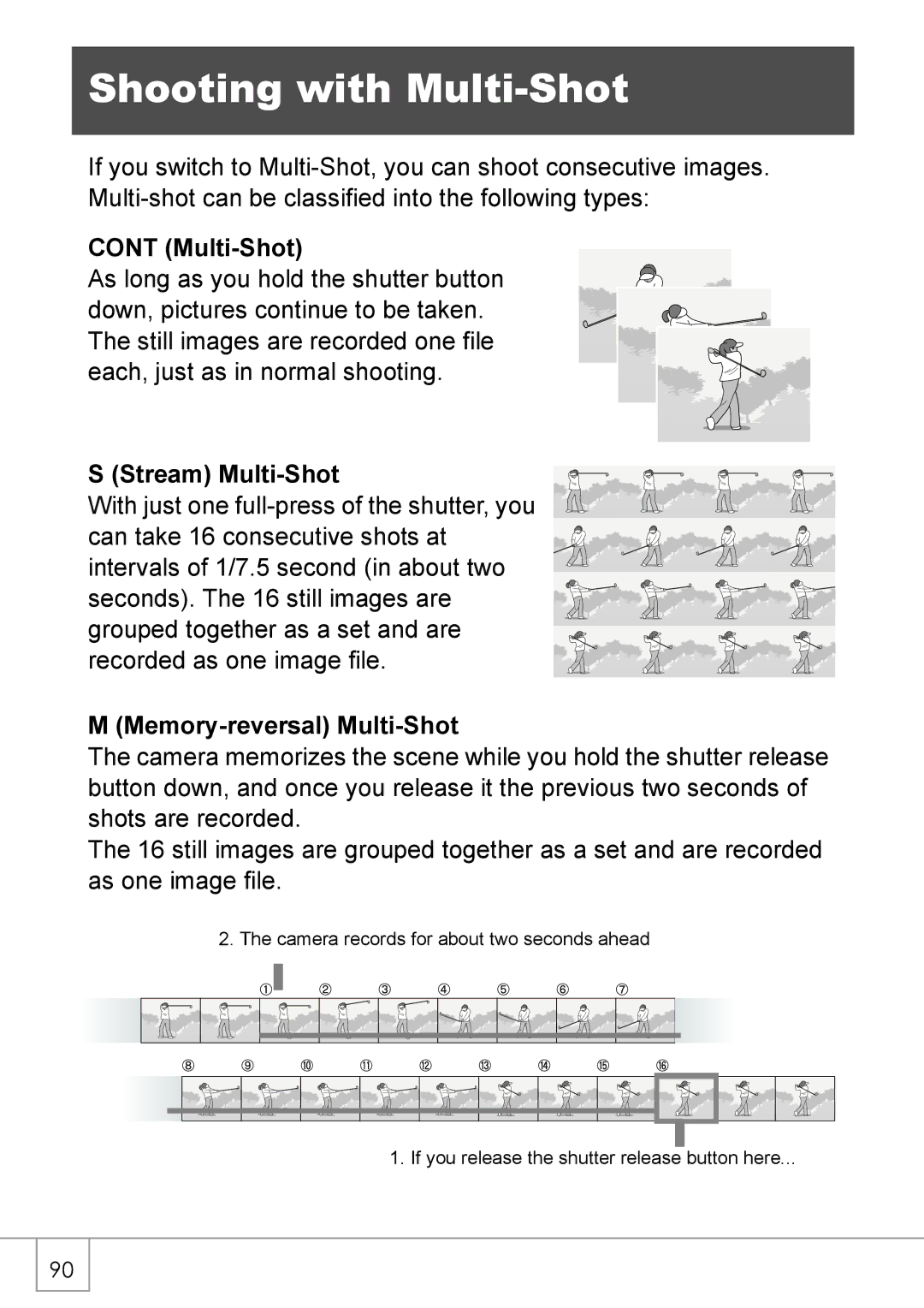 Ricoh GX8 manual Shooting with Multi-Shot, Stream Multi-Shot, Memory-reversal Multi-Shot 