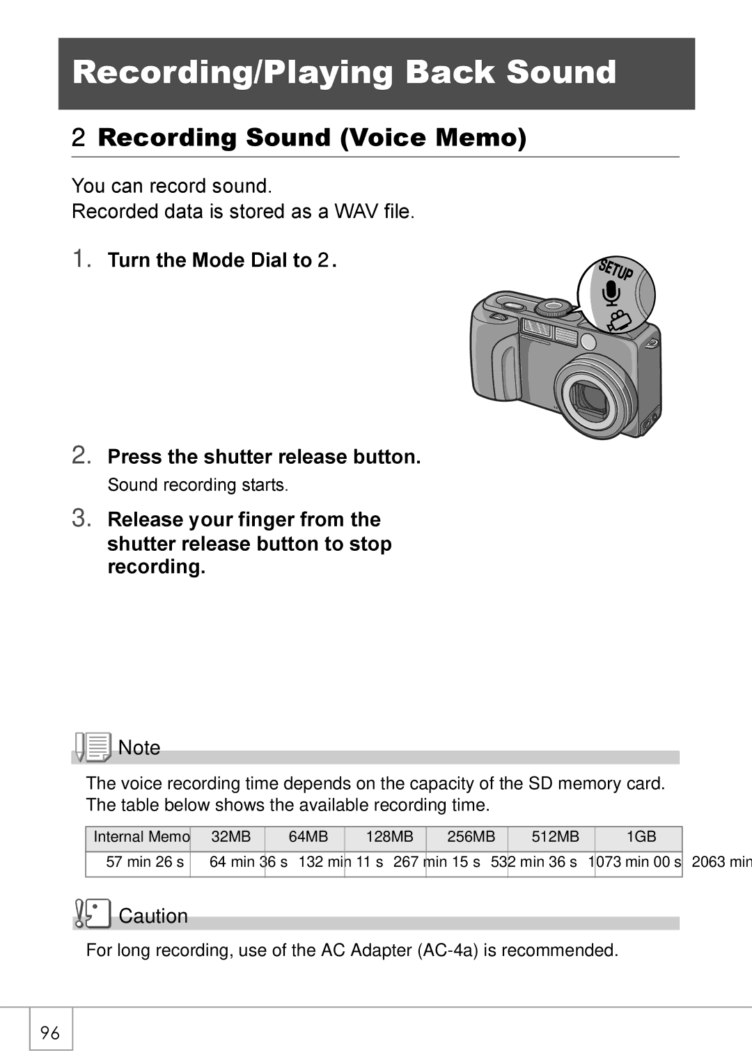 Ricoh GX8 Recording/Playing Back Sound, Recording Sound Voice Memo, Turn the Mode Dial to Press the shutter release button 