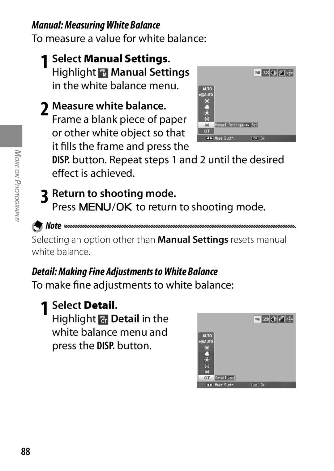 Ricoh 170543 Manual Measuring White Balance, To measure a value for white balance, Press C/Dto return to shooting mode 