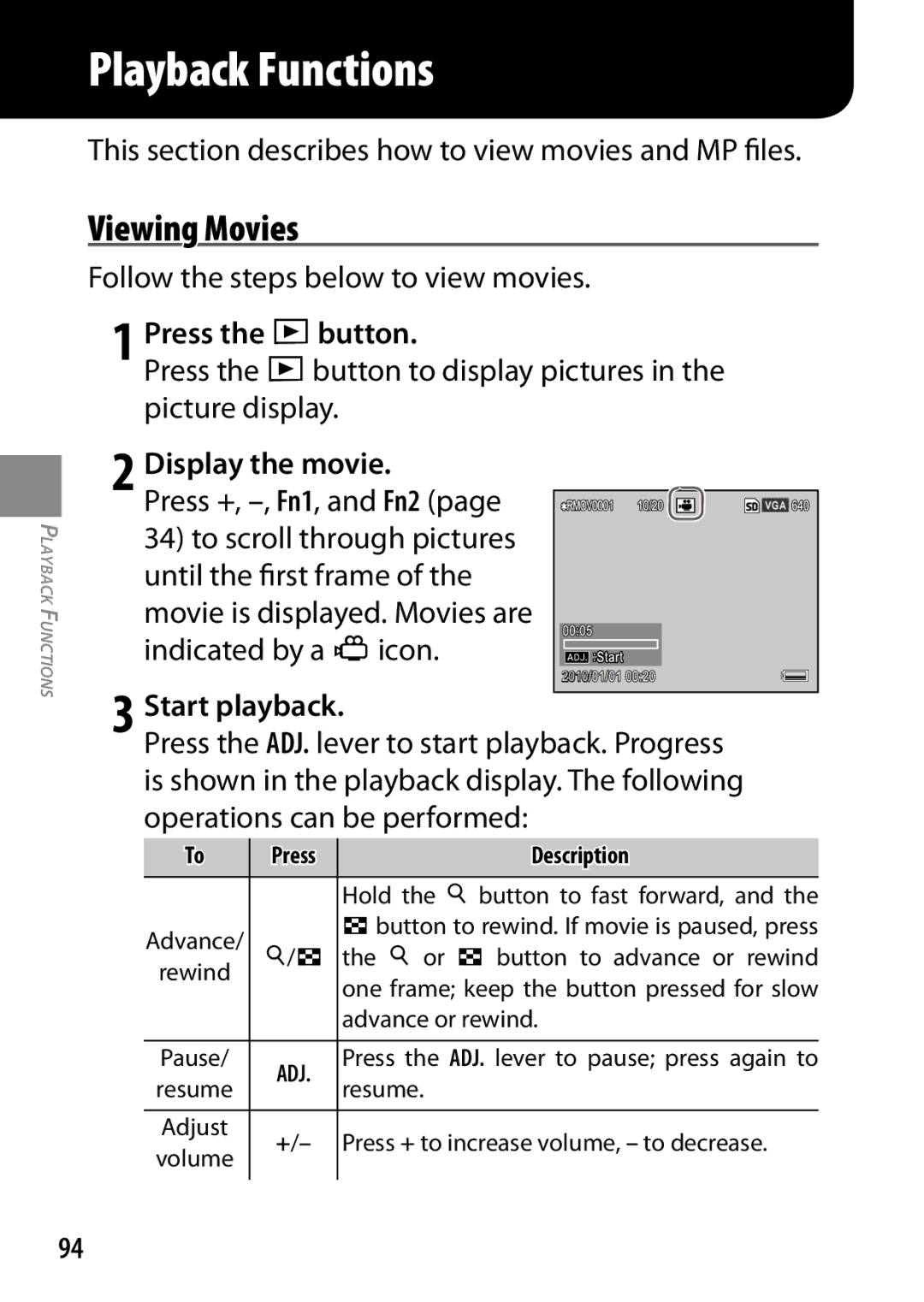 Ricoh 170543, GXR, 170553 manual Viewing Movies, Press the 6button, Display the movie, Start playback 