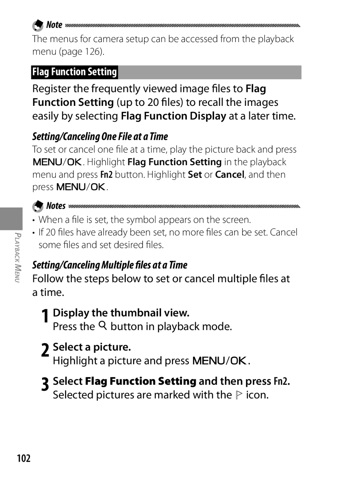 Ricoh GXR, 170543 Flag Function Setting, Setting/Canceling One File at a Time, Setting/Canceling Multiple files at a Time 