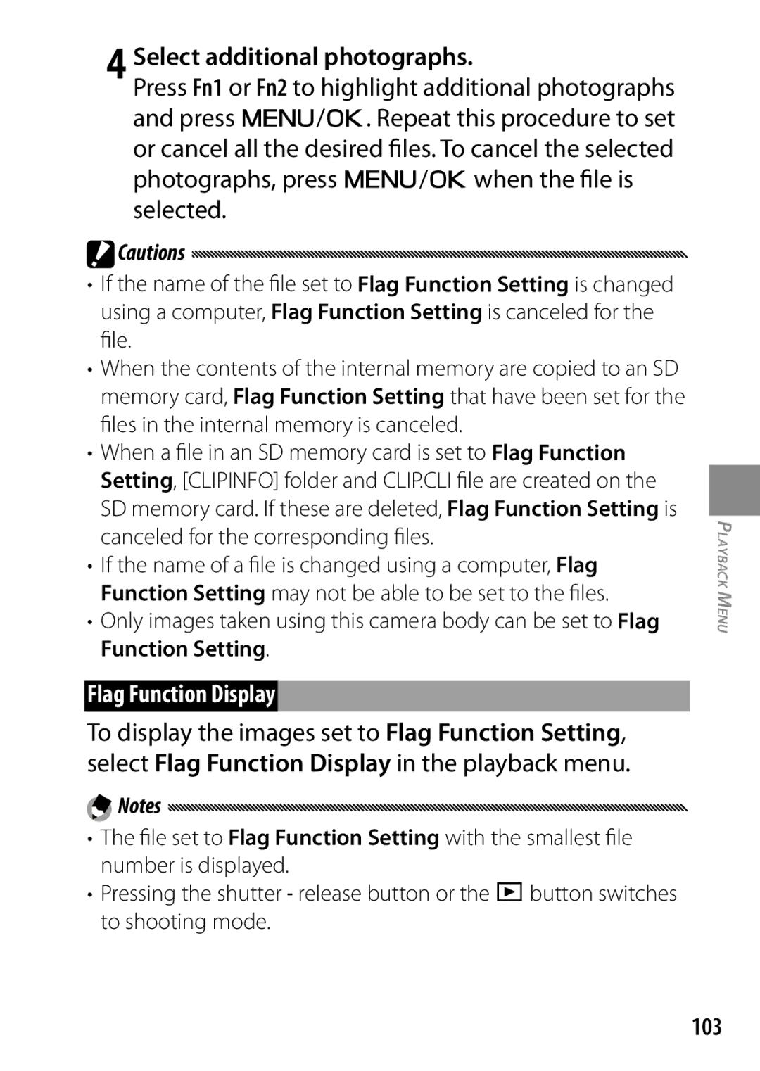 Ricoh 170543, GXR, 170553 manual Select additional photographs, Flag Function Display, 103 