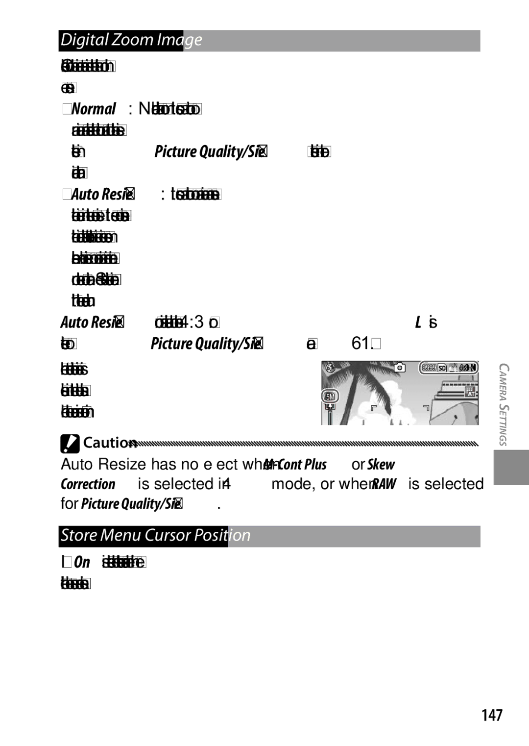 Ricoh GXR, 170543, 170553 manual Digital Zoom Image, Store Menu Cursor Position, 147 