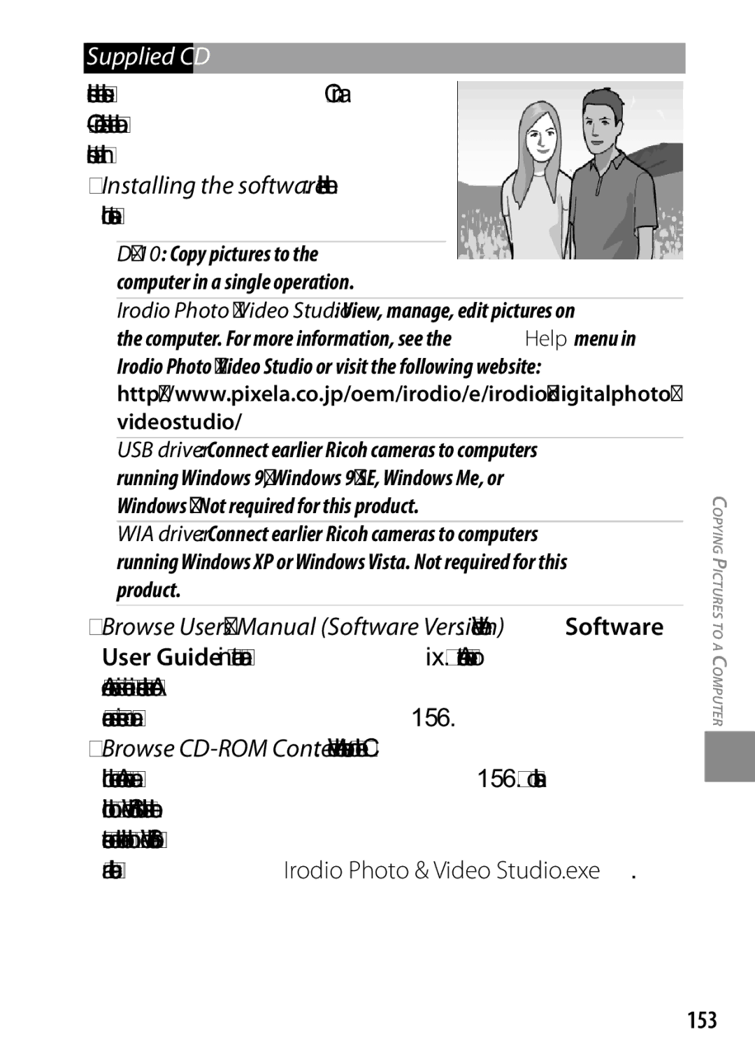 Ricoh GXR, 170543, 170553 manual Supplied CD, Installing the software Install the following software, 153 