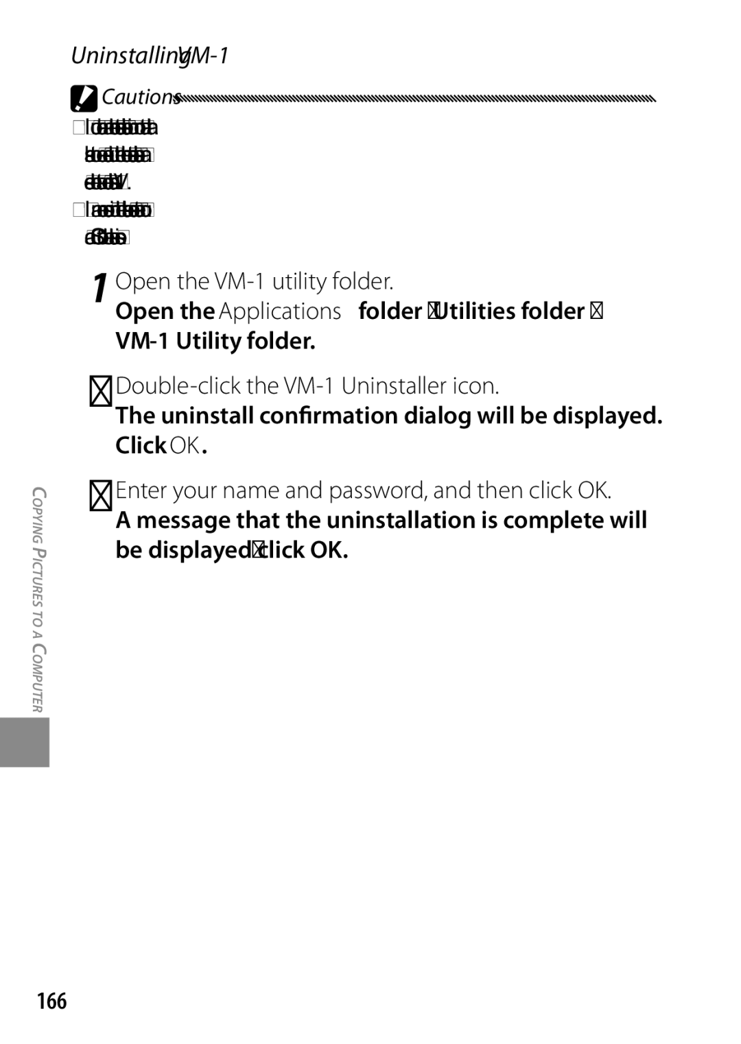 Ricoh 170543, GXR, 170553 manual Uninstalling VM-1, Open the VM-1 utility folder, Double-click the VM-1 Uninstaller icon 