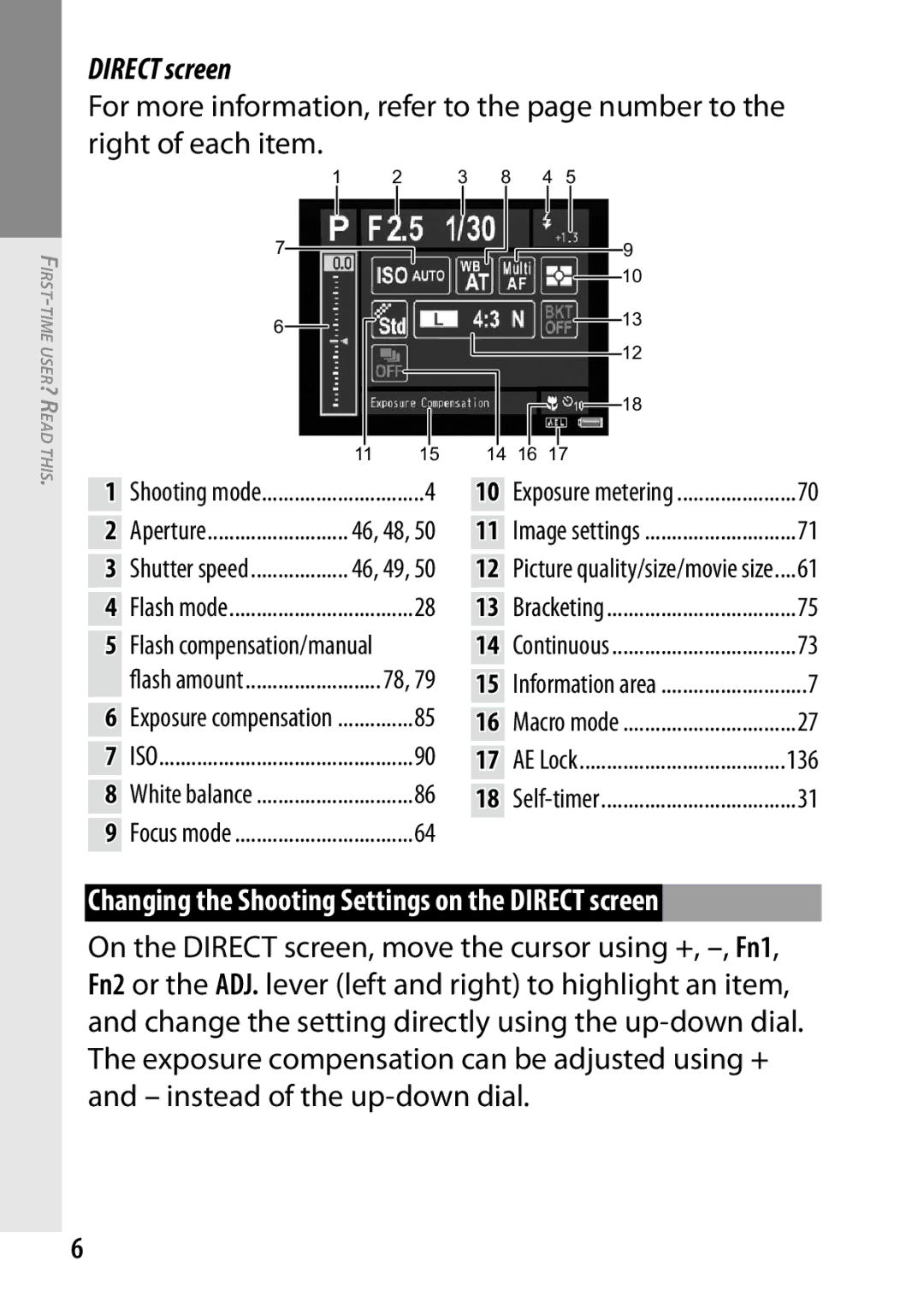 Ricoh GXR, 170543, 170553 manual Changing the Shooting Settings on the Direct screen 