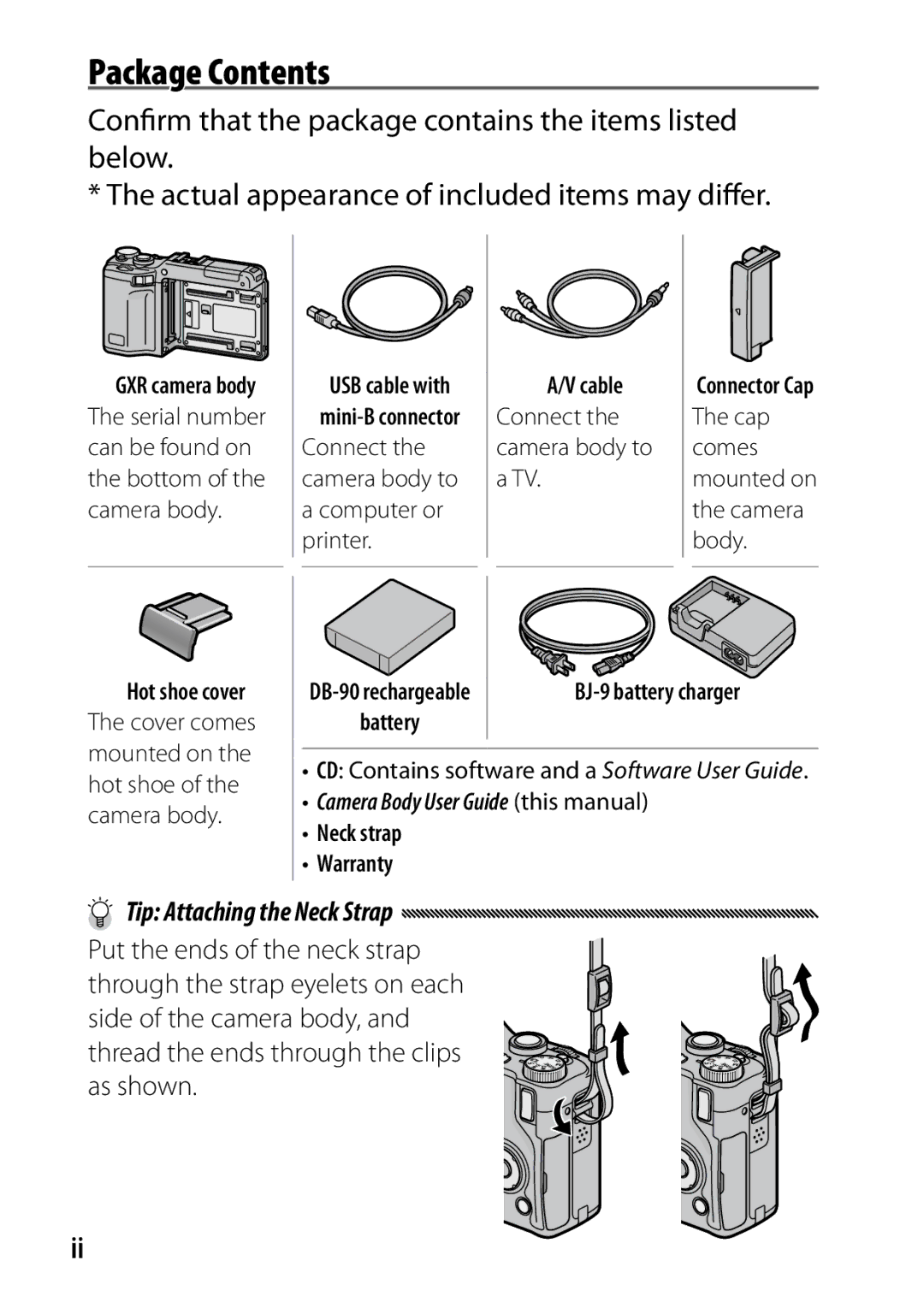 Ricoh 170553, GXR, 170543 manual Package Contents 