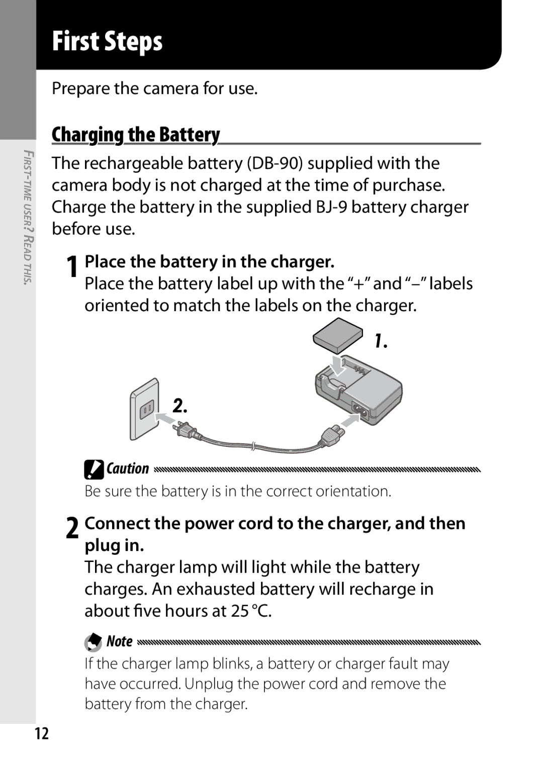 Ricoh GXR, 170543, 170553 manual Charging the Battery, Prepare the camera for use, Place the battery in the charger 