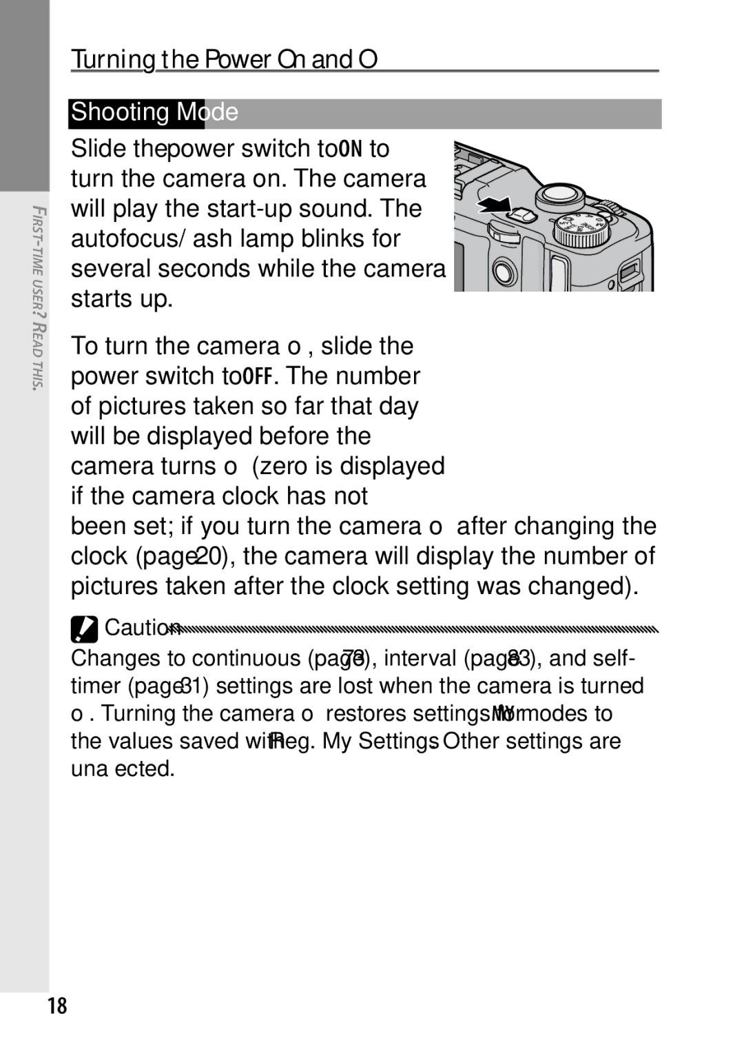 Ricoh GXR, 170543, 170553 manual Turning the Power On and Off, Shooting Mode 