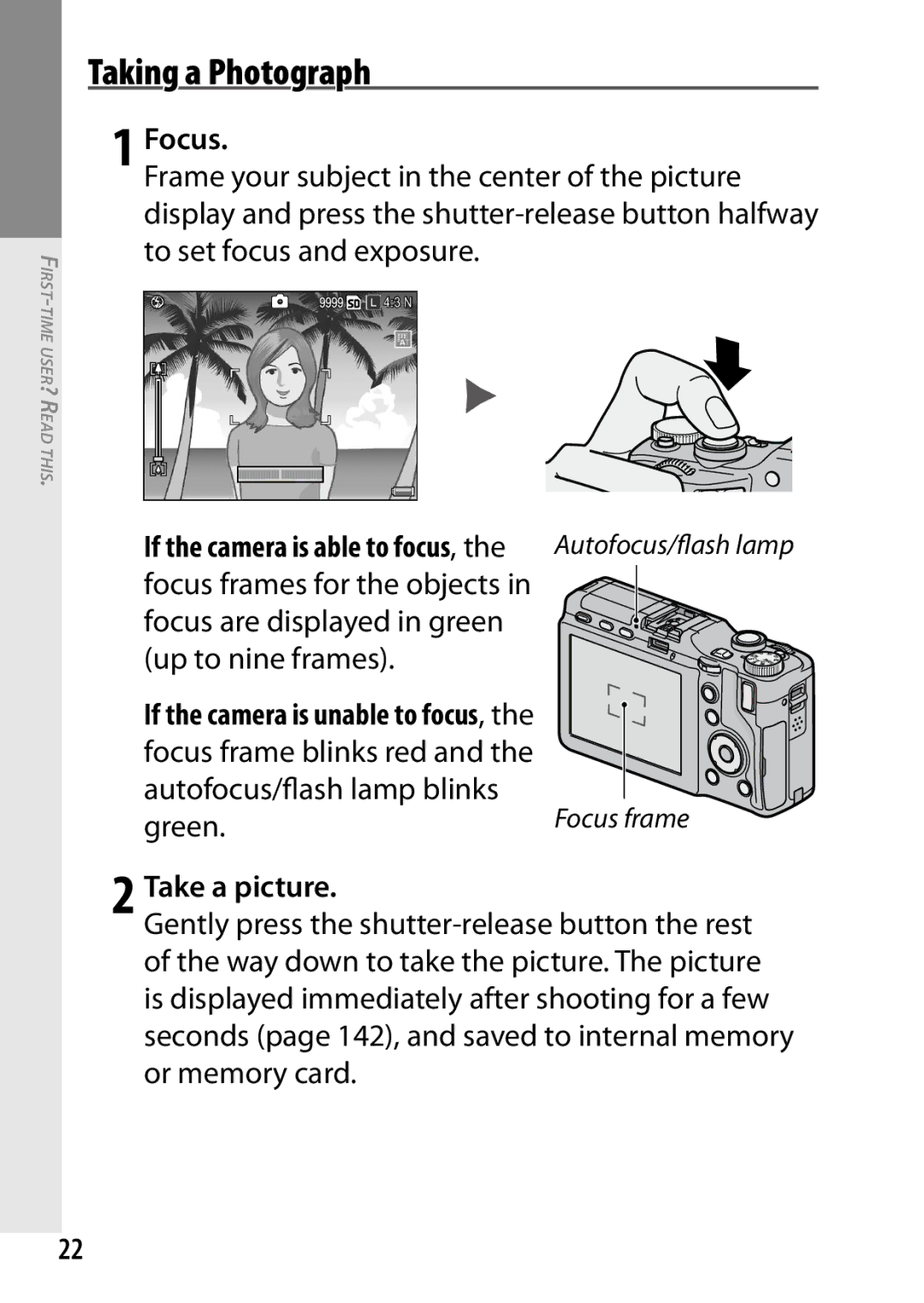 Ricoh 170543, GXR, 170553 Taking a Photograph, Focus frame blinks red Autofocus/flash lamp blinks, Green, Take a picture 