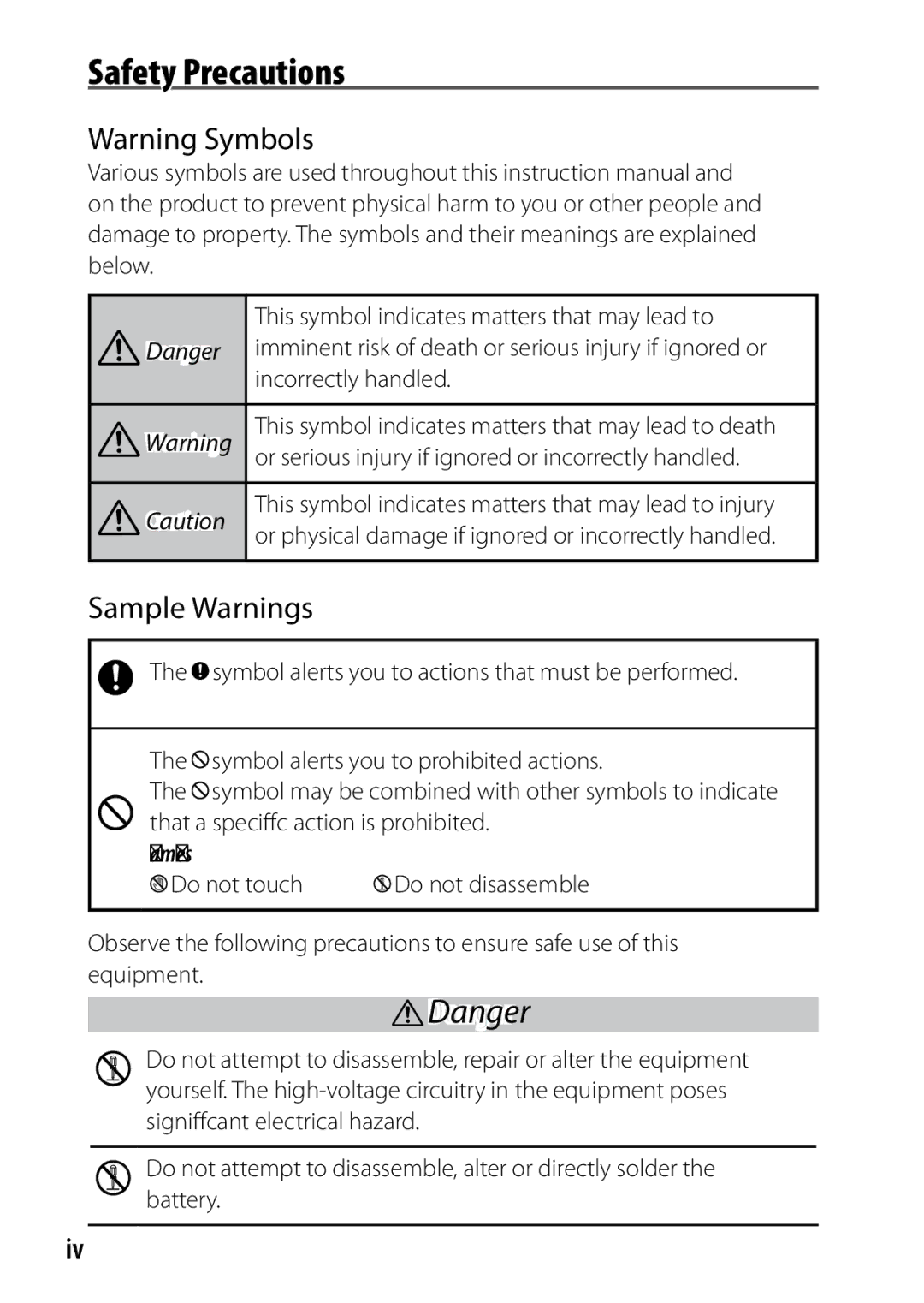 Ricoh 170543, GXR, 170553 manual Safety Precautions, Sample Warnings 