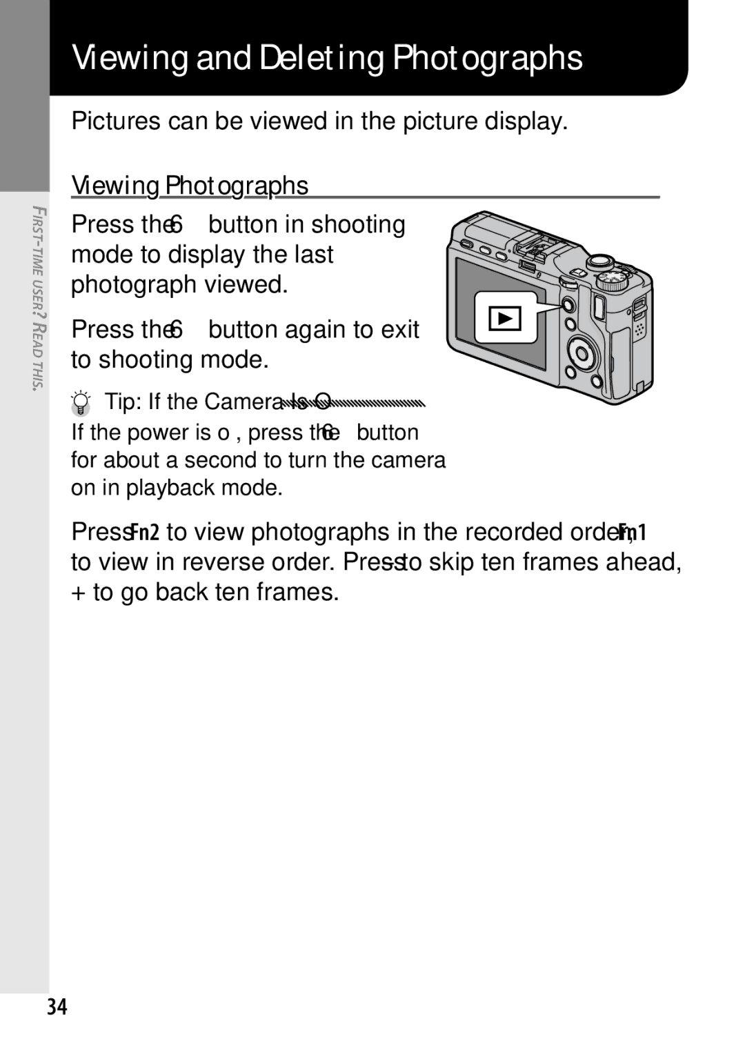 Ricoh 170543, GXR, 170553 manual Viewing Photographs, Pictures can be viewed in the picture display, + to go back ten frames 