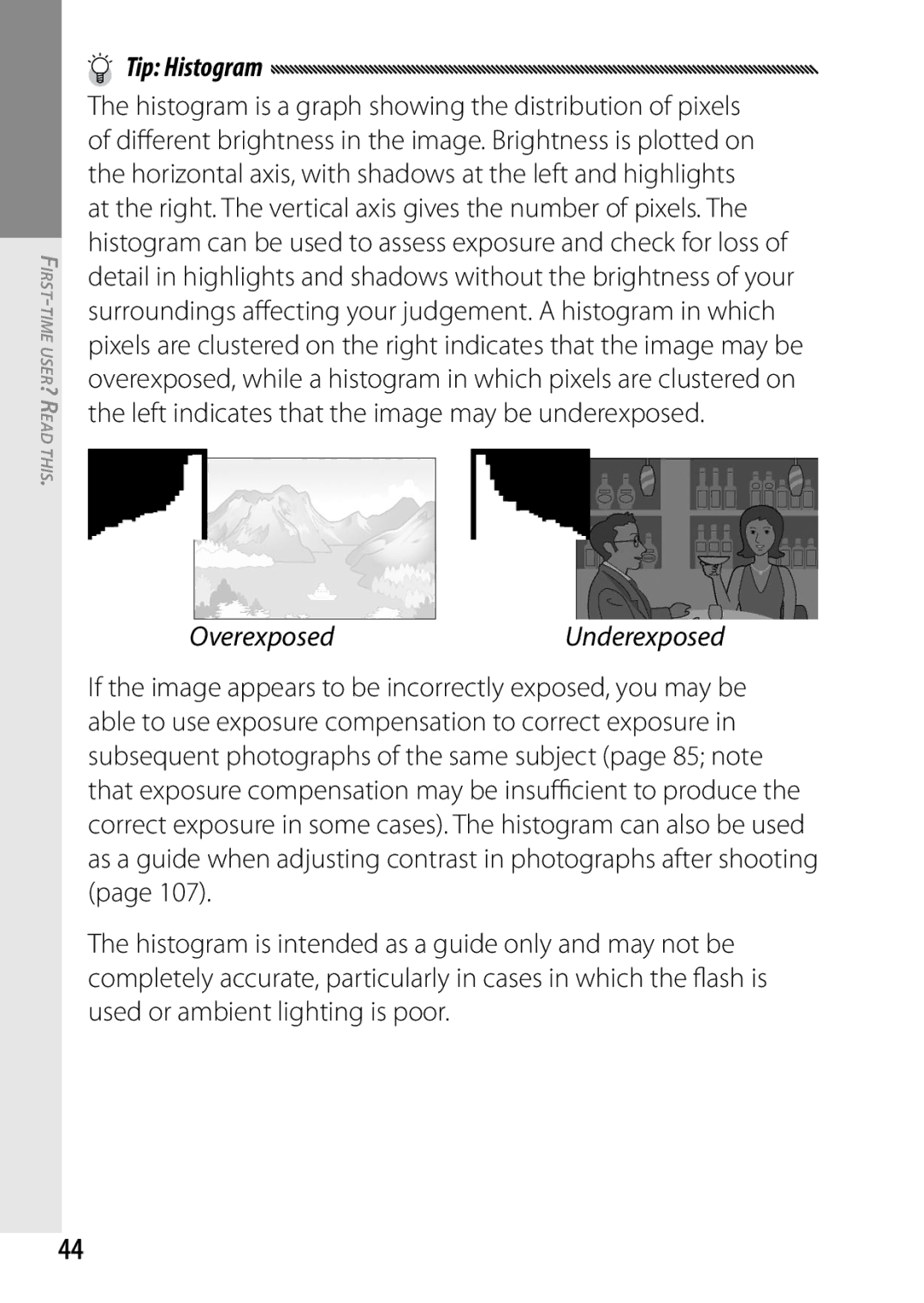 Ricoh 170553, GXR, 170543 manual Tip Histogram, OverexposedUnderexposed 