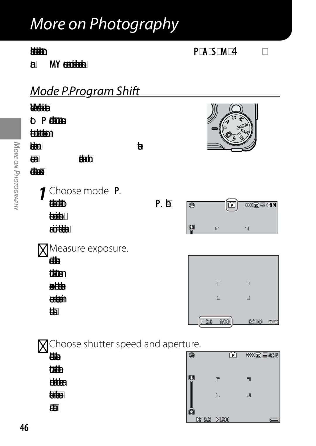 Ricoh 170543, GXR manual Mode P Program Shift, Choose mode P, Choose shutter speed and aperture, Release the shutter-release 