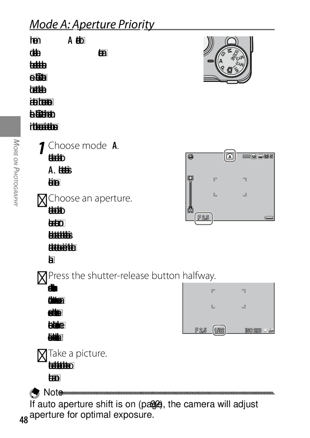 Ricoh GXR, 170543, 170553 manual Mode a Aperture Priority, Choose mode a, Choose an aperture 