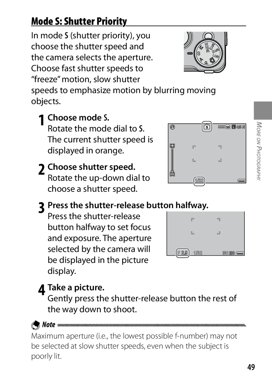 Ricoh 170543, GXR, 170553 manual Mode S Shutter Priority, Choose mode S, Choose shutter speed 