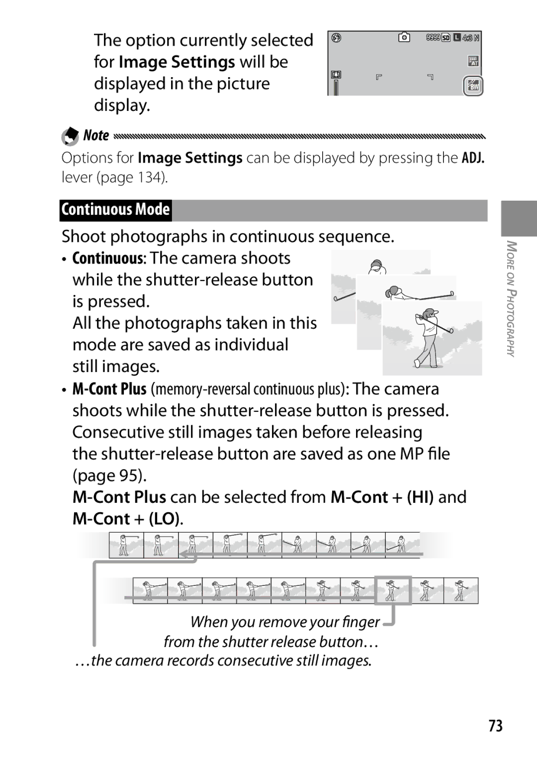 Ricoh 170543, GXR, 170553 manual Continuous Mode, Plus can be selected from M-Cont + HI and M-Cont + LO 