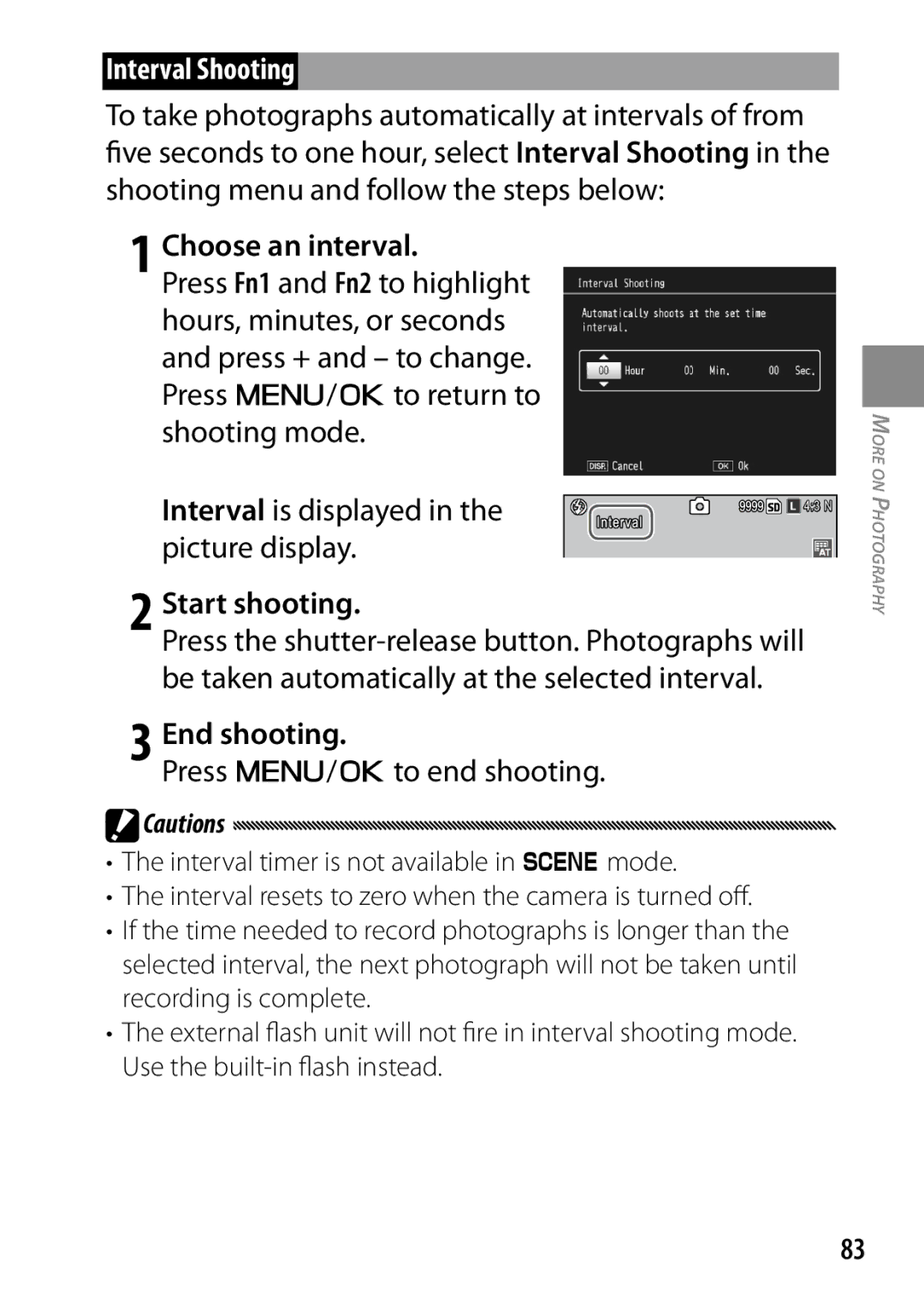 Ricoh 170553, GXR, 170543 manual Interval Shooting, Choose an interval, End shooting, Press C/Dto end shooting 