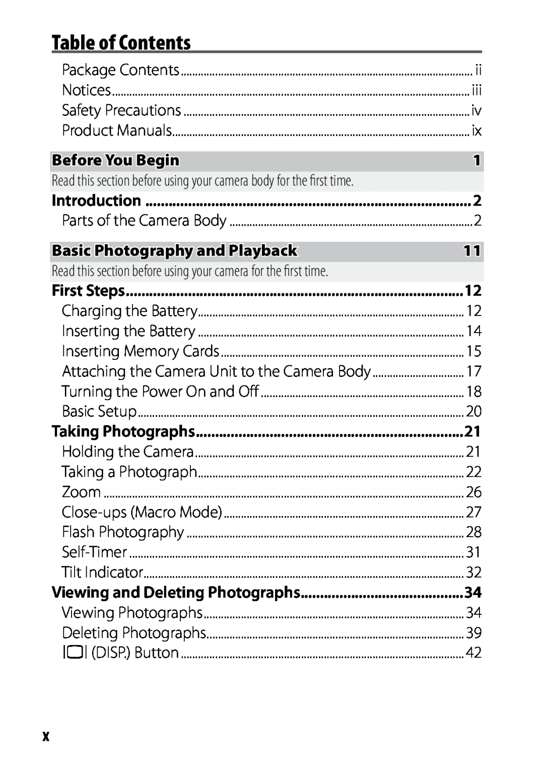 Ricoh 170543, GXR Table of Contents, Before You Begin, Basic Photography and Playback, Viewing and Deleting Photographs 