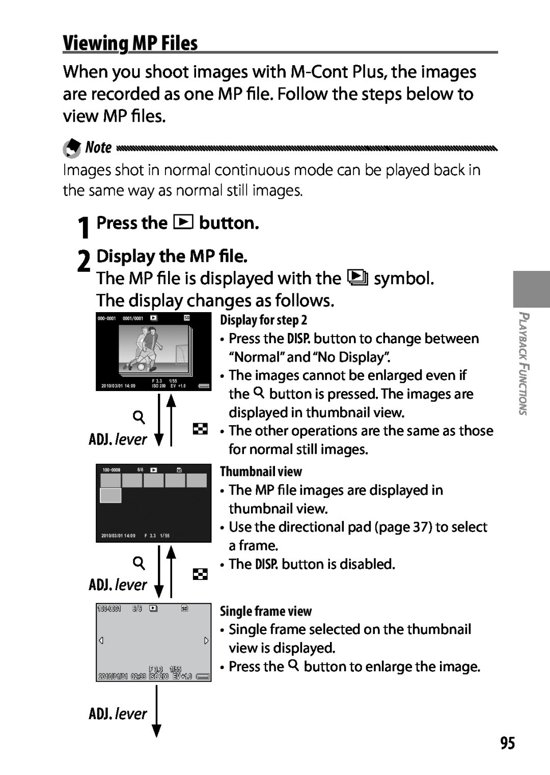Ricoh 170553, GXR, 170543 manual Viewing MP Files, Display for step, Thumbnail view, Single frame view 