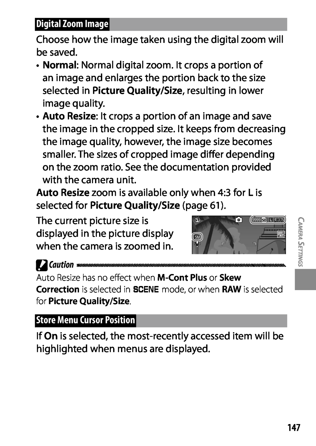 Ricoh GXR, 170543, 170553 manual Digital Zoom Image, Store Menu Cursor Position 